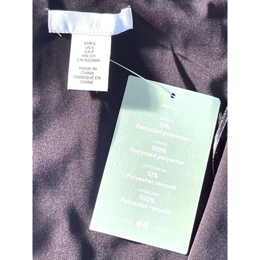 NWT H&M Satin Maxi Wrap Front Long Sleeve Oversize Relax Dress Women's Black S - Picture 5 of 12